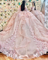 Off-Shoulder Ball Gown with Delicate Lace Appliques Pink Tulle Princess Dress for Quinceanera Sweet 16 & Birthday Parties